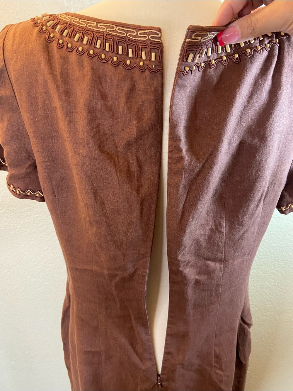 MAGGY LONDON, Women's Brown Short-Sleeve maxi Dress, size:10 100%linen - Picture 10 of 10